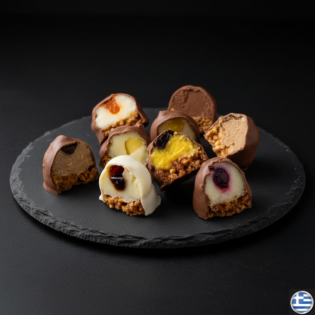 Bomboane Grecești cu Ciocolată cu Lapte și Gem