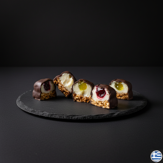 Bomboane Grecești cu Ciocolata Neagra Vegane cu Gem (De Post)